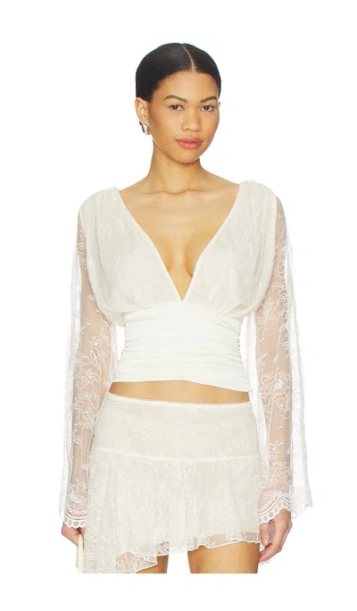 I.am.gia Stevie Lace Plunge Neck Flared Sleeve Top In White
