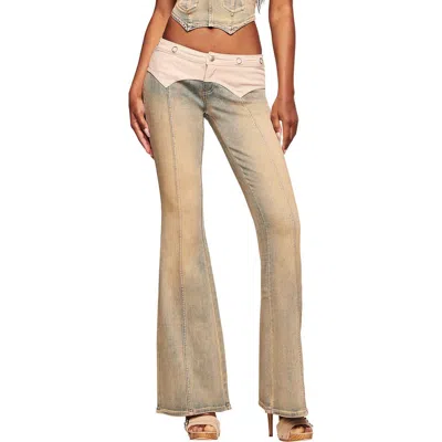 I.am.gia Tommie Mixed Media Flare Leg Jeans In Green
