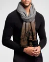 IAN SAUDE MEN'S CASHMERE PRINCE OF WALES EMBROIDERED SCARF