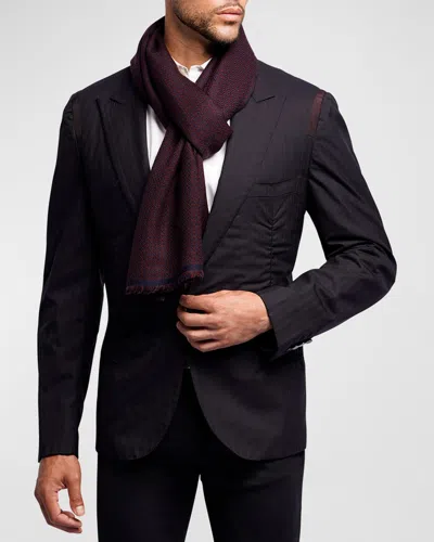 Ian Saude Men's Merino Wool Geometric Jacquard Scarf In Black