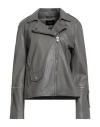Ibana Woman Jacket Grey Size 12 Leather In Gray
