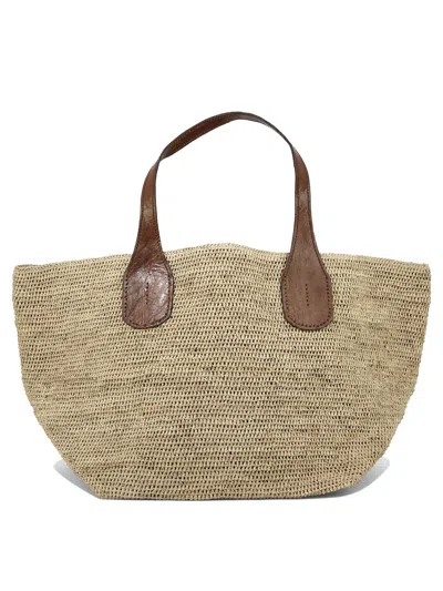 Ibeliev Beige Raffia Handbag In Brown