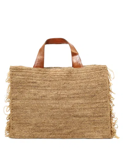 Ibeliev Beige Raffia Leather Handbag In Brown