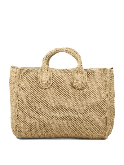 Ibeliev Beige Raffia Leather Handbag In Brown