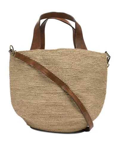 Ibeliev Beige Raffia Leather Handbag In Brown