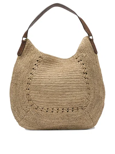 Ibeliev Beige Raffia Shoulder Bag In Brown