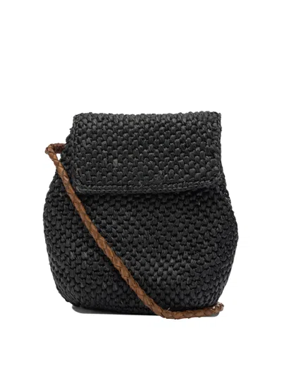 Ibeliev Black Raffia Leather Crossbody Bag
