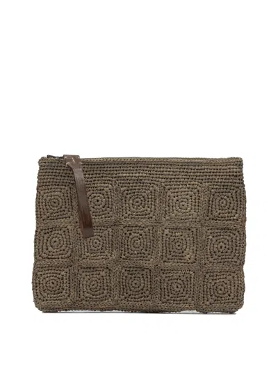 Ibeliev Brown Raffia Leather Clutch