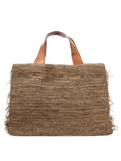 Ibeliev Brown Raffia Leather Handbag