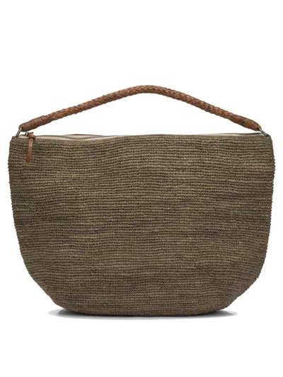 Ibeliev Brown Raffia Leather Shoulder Bag