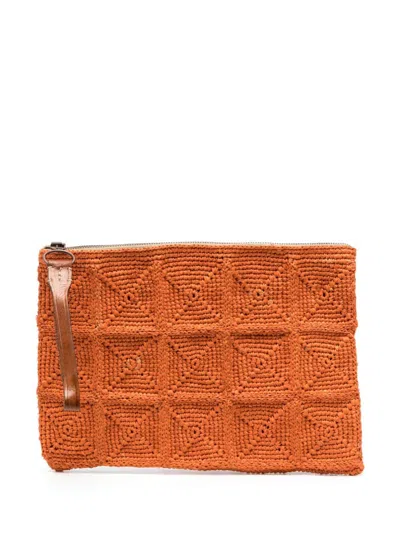 Ibeliev Pumpkin Orange Raffia Woven Clutch