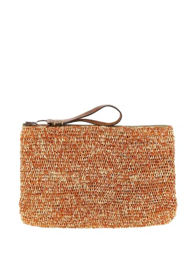 Ibeliv Ampy Two-tone Raffia Clutch In Brown
