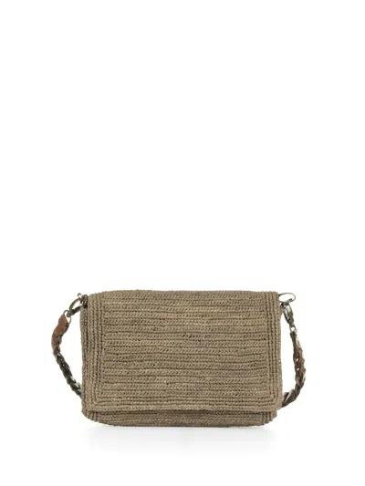 Ibeliv Asa Clutch Bag In Raffia With Shoulder Strap In Dark Tea