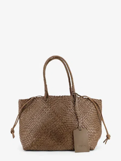 Ibeliv Bazika Vegetable-tanned Leather Shouder Bag With A Woven In Grigio