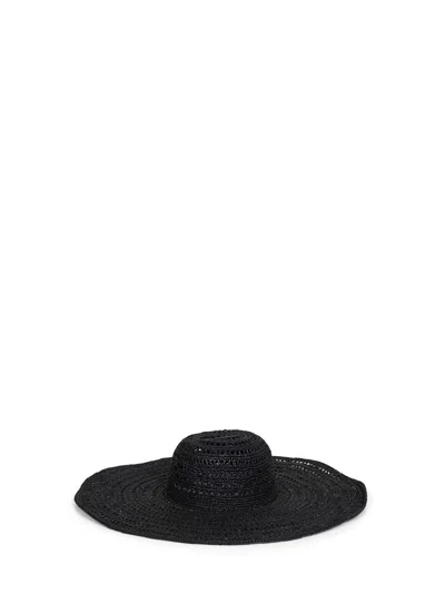 Ibeliv Black Raffia Miaro Floppy Beach Hat In Pattern