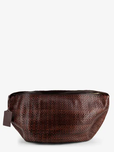 Ibeliv Clip Vegetable-tanned Leather Shoulder Bag With A Woven Pattern In Brown