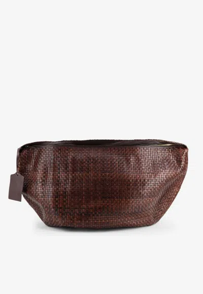 Ibeliv Clip Woven Leather Shoulder Bag In Brown