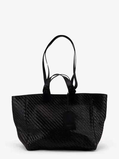 Ibeliv Elmio Medium Vegetable Leather Shoulder Bag With Woven Pattern In Black