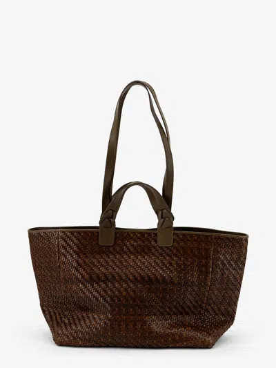 Ibeliv Elmio Medium Vegetable Leather Shoulder Bag With Woven Pattern In Brown