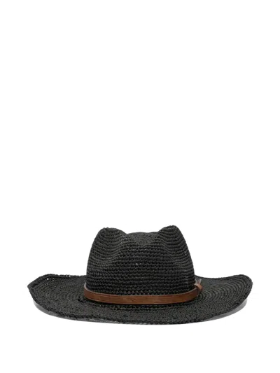 Ibeliv Ento Raffia Leather-band Hat In Black