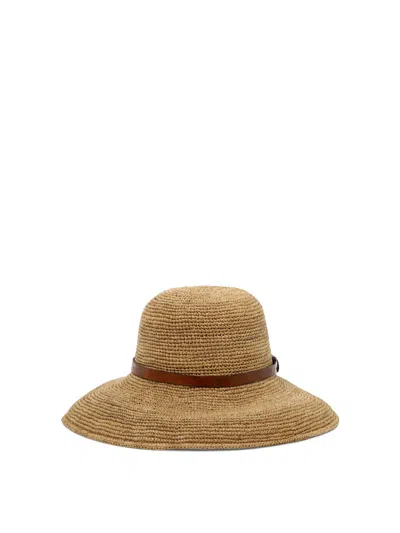 Ibeliv Wide Brim Hats Woven Texture Leather Band In Brown