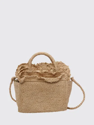 Ibeliv Laguna Handbag In Raffia With Ruffles And A Braided Shoulder Strap In Beige