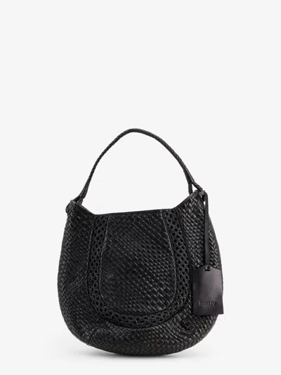 Ibeliv Lamia Vegetable Leather Shoulder Bag With Woven Pattern In Black
