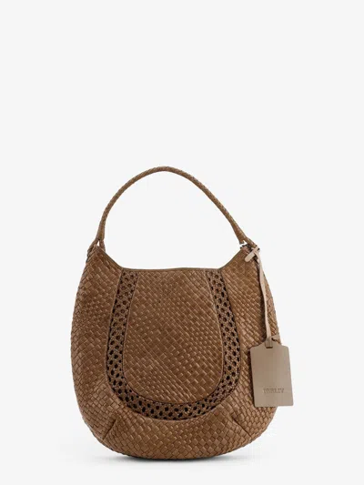 Ibeliv Lamia Vegetable Leather Shoulder Bag With Woven Pattern In Grey