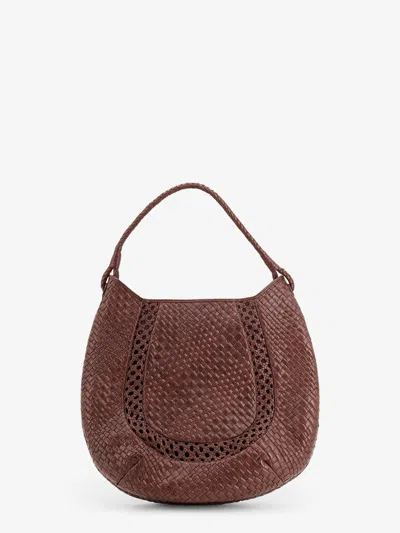 Ibeliv Lamia Vegetable-tanned Leather Shoulder Bag With A Woven Pattern In Brown