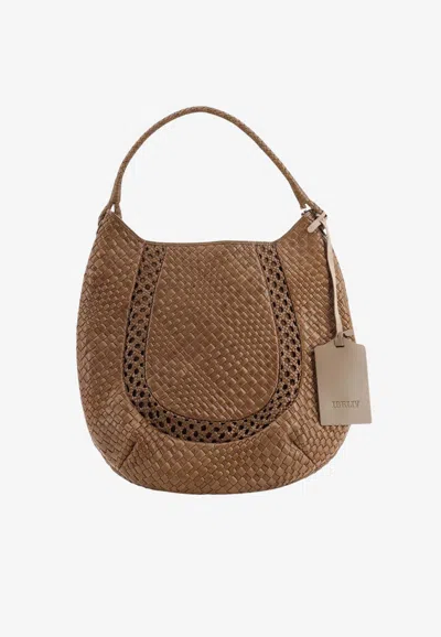 Ibeliv Lamia Woven Leather Shoulder Bag In Brown