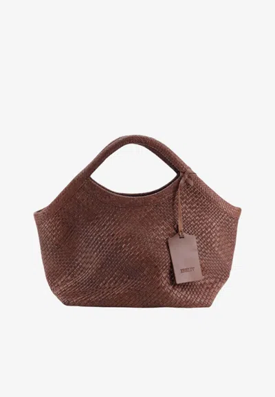 Ibeliv Large Pure Top Handle Bags In Woven Leather In Brown