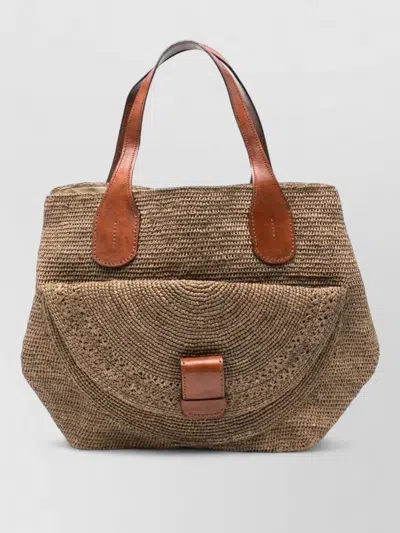 Ibeliv Laza Ii Tote Bag Front Pocket Leather Handles In Brown