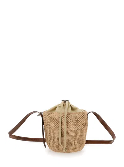 Ibeliv Maika Beige Bucket Bag With Top Closure With Drawstring In Raffia Woman