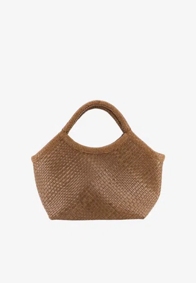 Ibeliv Medium Pure Top Handle Bag In Woven Leather In Brown