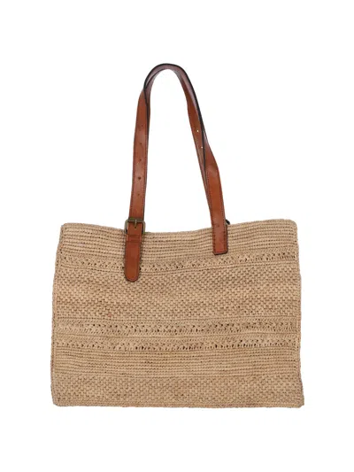 Ibeliv Natural Beige Nomade Woven Raffia Tote In Brown