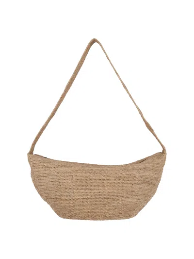 Ibeliv Natural Raffia Mini-style Shoulder Bag With Cow Leather Trim In Beige