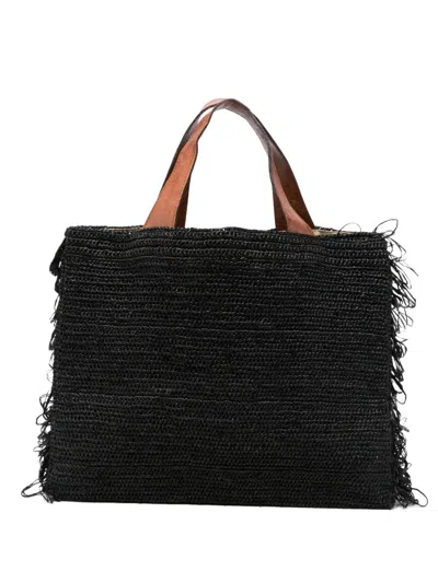 Ibeliv Onja Raffia Fringed Tote Bag In Black