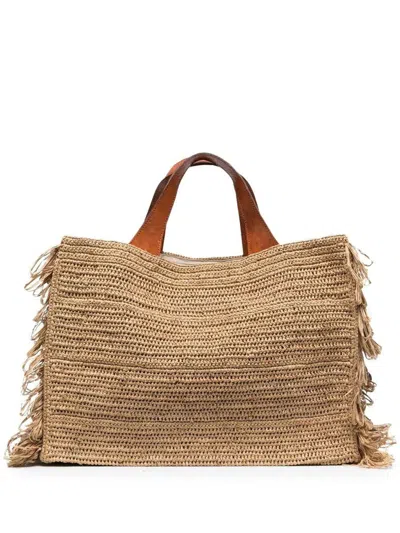 Ibeliv Onja Woven Fringed Tote Bag In Brown