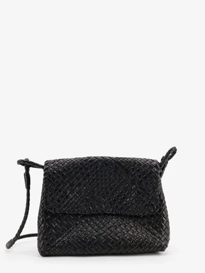 Ibeliv Paris Vegetable-tanned Leather Crossbody Bag With Woven Pattern In Black