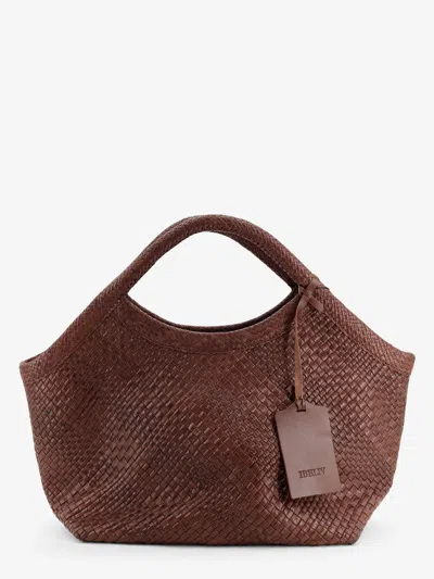 Ibeliv Pure Large Vegetable-tanned Leather Handbag With A Woven Pattern In Brown
