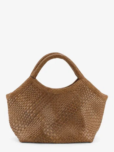 Ibeliv Pure Medium Vegetable Tanned Leather Handbag With Woven Pattern In Grey