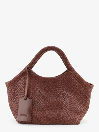 Ibeliv Pure Medium Vegetable-tanned Leather Handbag With A Woven Pattern In Brown