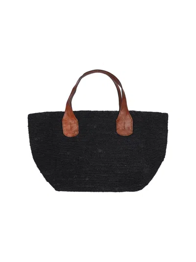 Ibeliv Raffia & Cow Leather Handbag For Women In Black