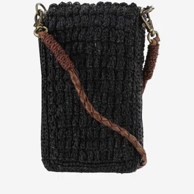Ibeliv Raffia Bag With Leather Details In Black
