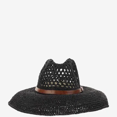 Ibeliv Raffia Hat With Leather Strap In Black