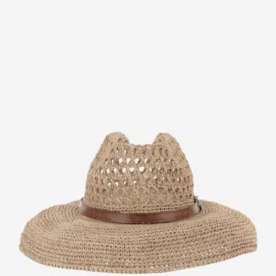 Ibeliv Raffia Hat With Leather Strap In Tea