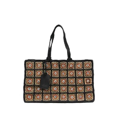 Ibeliv Raffia Square-motif Tote Bag In Black