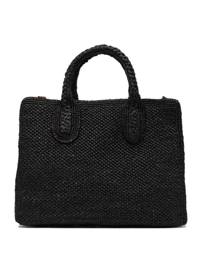 Ibeliv Rectangular Crossbody Handbag In Woven Raffia In Black