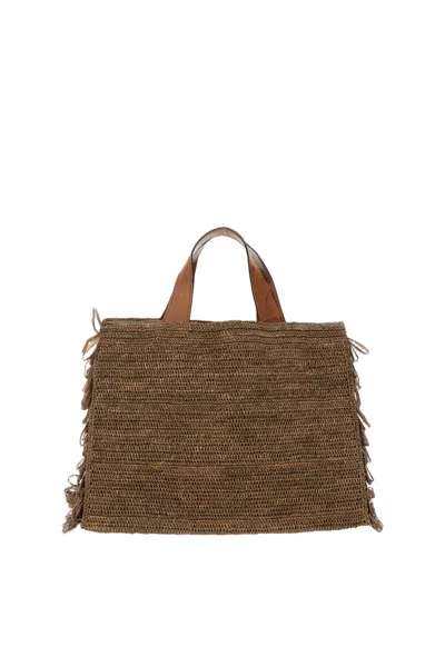 Ibeliv Rectangular Raffia Bag With Fringed Sides In Brown