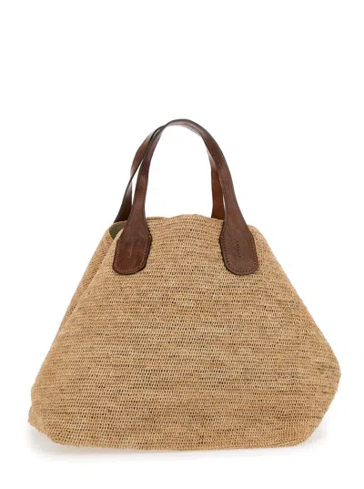 Ibeliv Rio Tea Beige Handbag With Double Top Handle And Woven Design In Raffia Woman